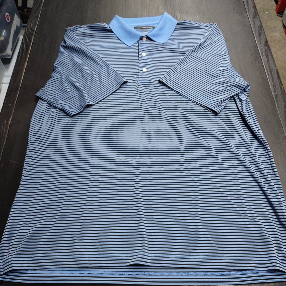 Greg Norman Play Dry Mens XL BLUE Striped Short Sleeve Golf Polo Shirt Soft - Picture 3 of 6